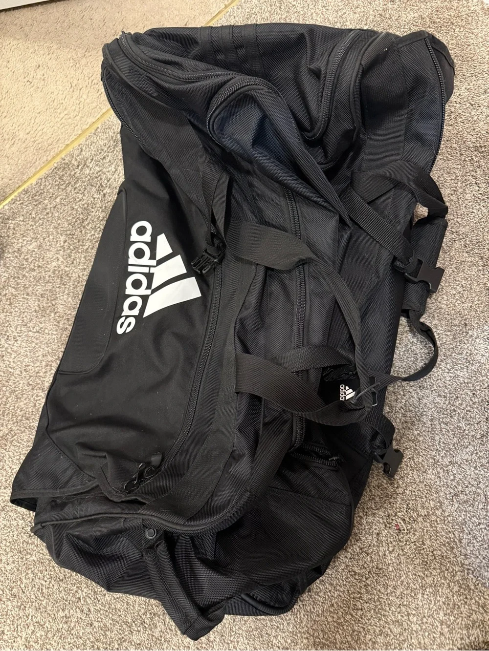 Adidas Black Rolling Duffel Bag (Large) - Wheeled Travel Bag